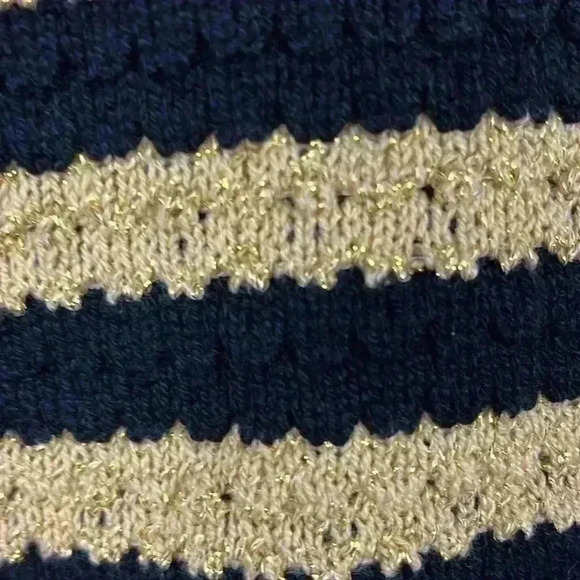 Woman Sweater Black & Gold Horizontal Stripe Long Sleeve Crew Neck Pullover 14 - Picture 6 of 9